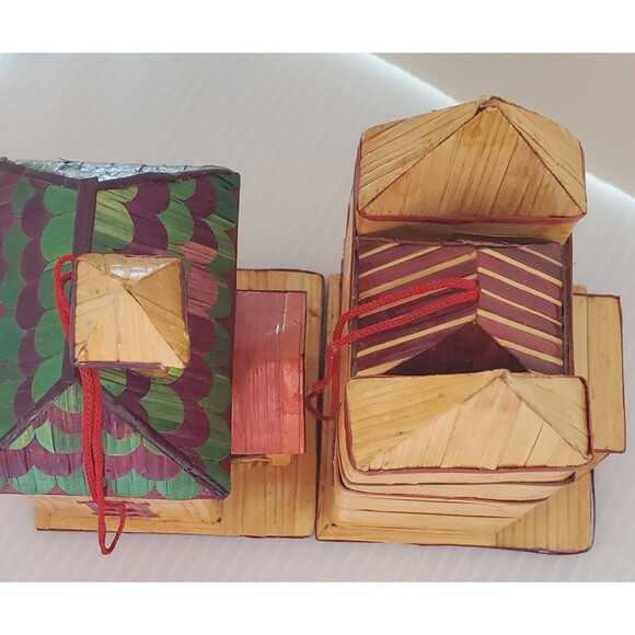 VTG Wheat Straw Balsa Wood Marquetry Victorian House Ornament Box Village Lot - Picture 6 of 9